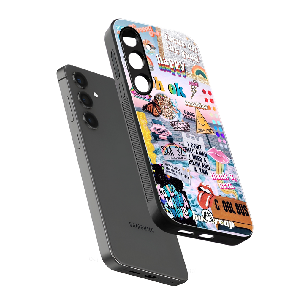 happy sunshine aesthetic collage back phone cover | glass case for samsung galaxy s24