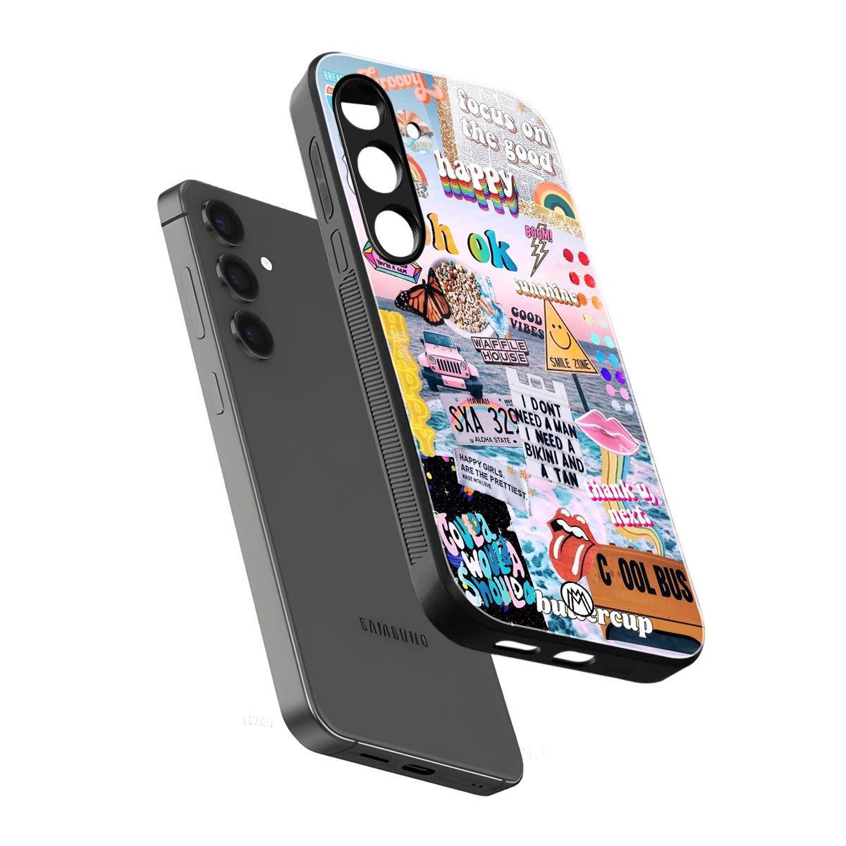 happy sunshine aesthetic collage back phone cover | glass case for samsung galaxy s24 fe