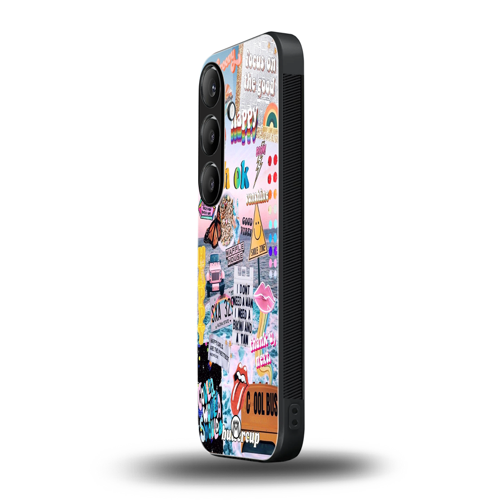 happy sunshine aesthetic collage back phone cover | glass case for samsung galaxy s24
