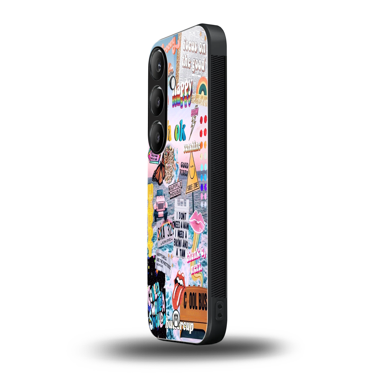 happy sunshine aesthetic collage back phone cover | glass case for samsung galaxy s24 plus