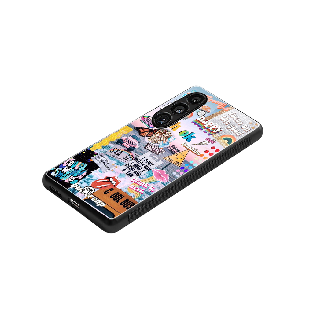 happy sunshine aesthetic collage back phone cover | glass case for samsung galaxy s24