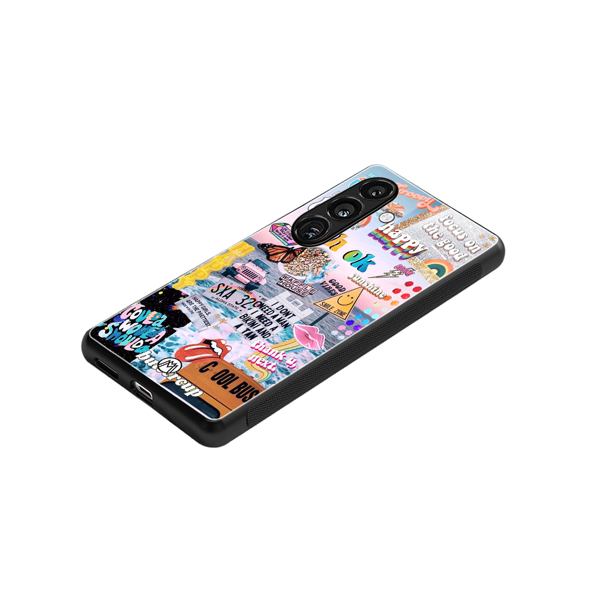 happy sunshine aesthetic collage back phone cover | glass case for samsung galaxy s24 fe