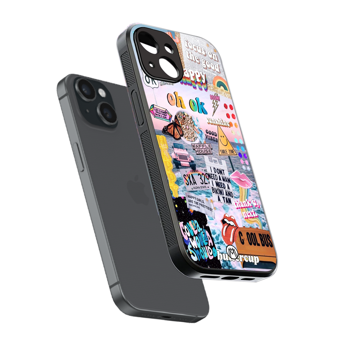 happy sunshine aesthetic collage back phone cover | glass case for iphone 15