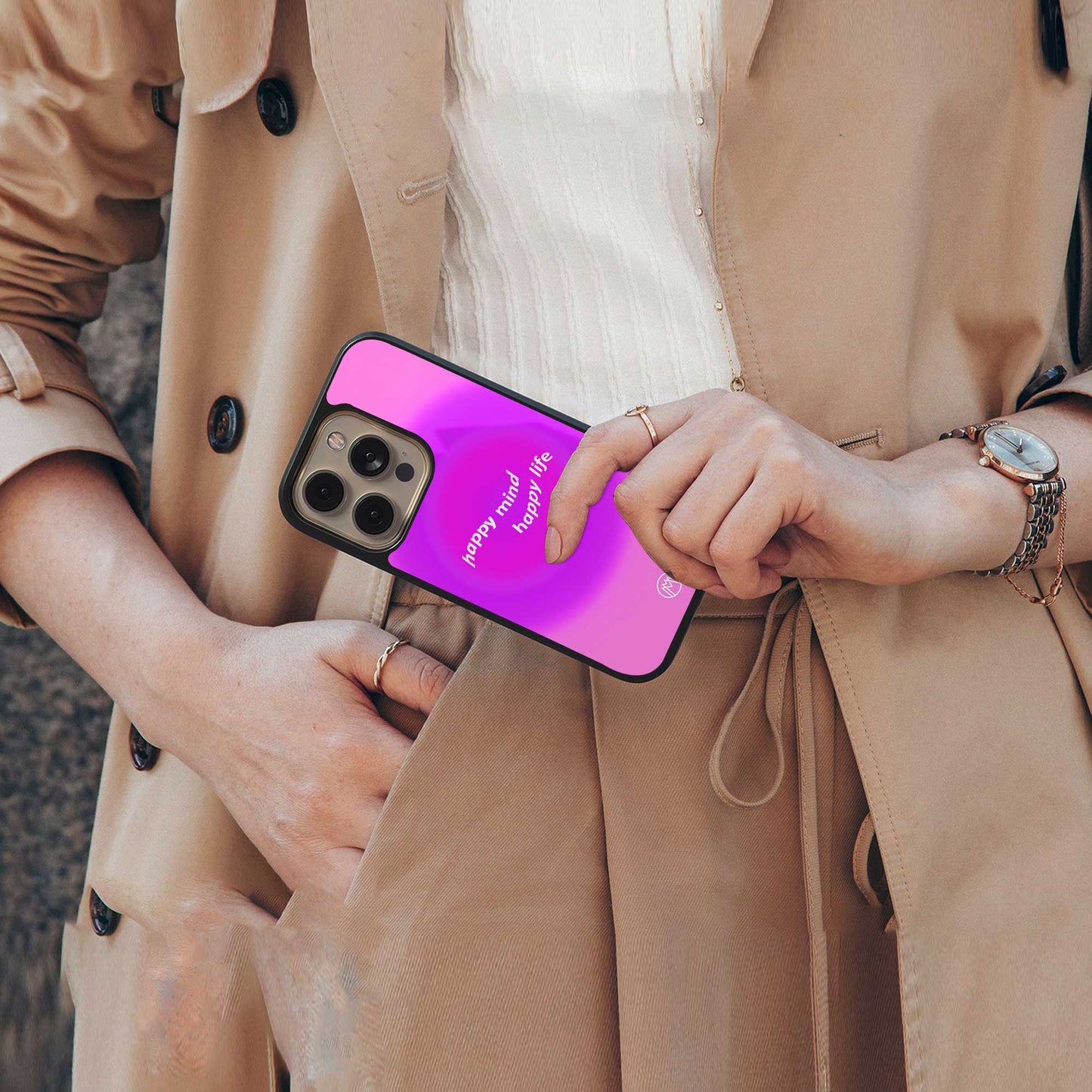 happy mind back phone cover | glass case for iphone 13 pro max