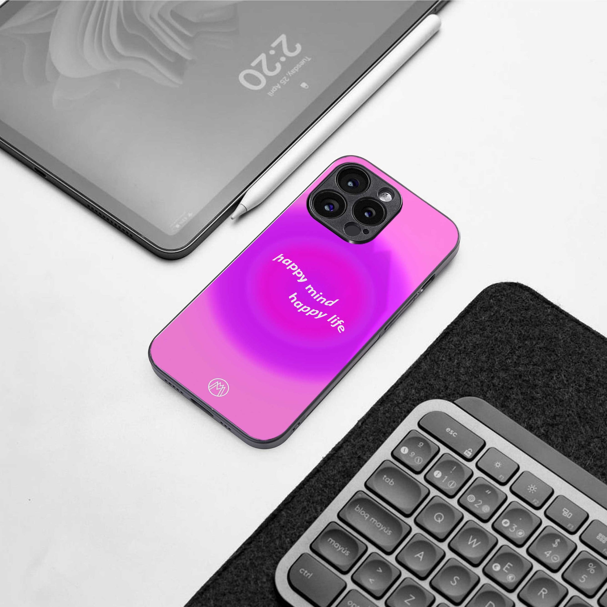 happy mind back phone cover | glass case for iphone 13 pro max