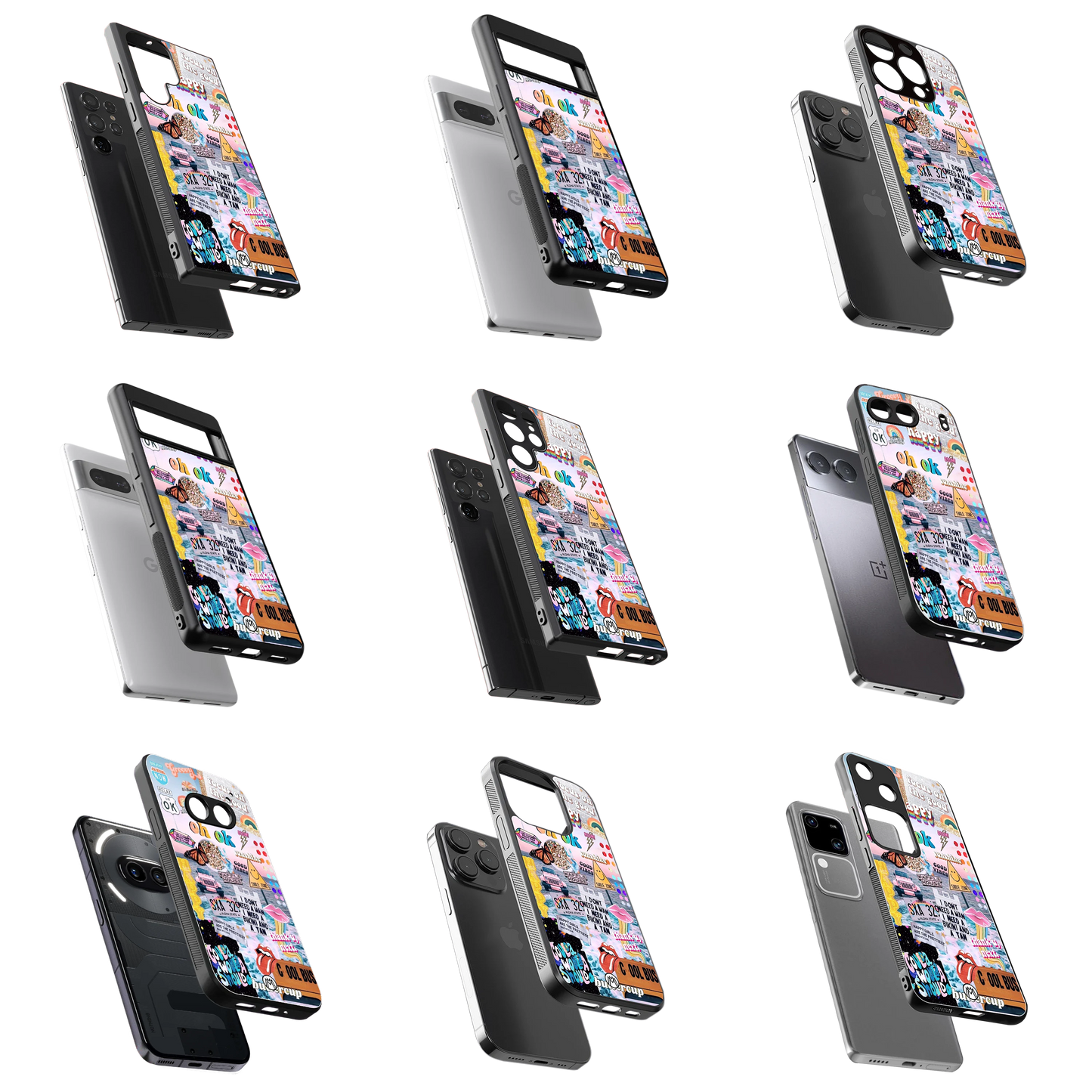 Durable Glass Back Mobile Case for iPhone, Samsung, OnePlus, Google Pixel, Redmi, Vivo, Oppo