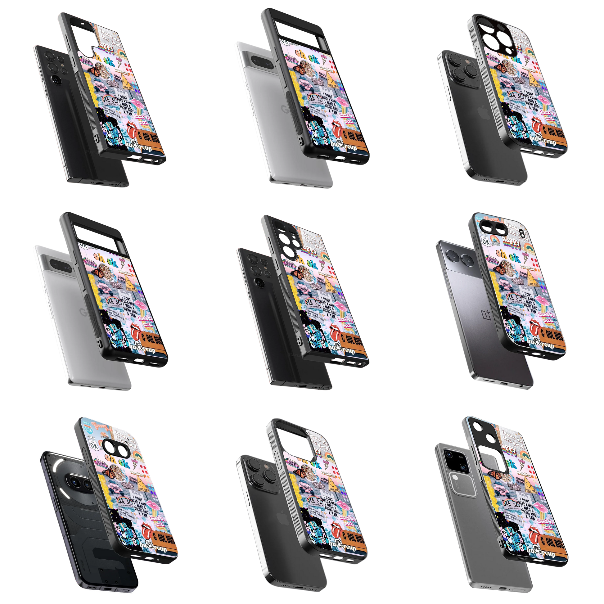 Durable Glass Back Mobile Case for iPhone, Samsung, OnePlus, Google Pixel, Redmi, Vivo, Oppo