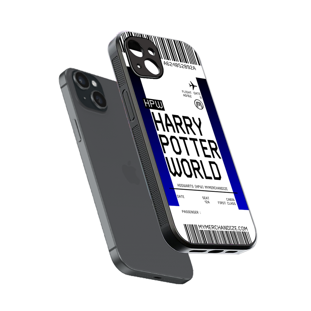 harry potter hogwarts boarding pass ticket back phone cover | glass case for iphone 15 plus