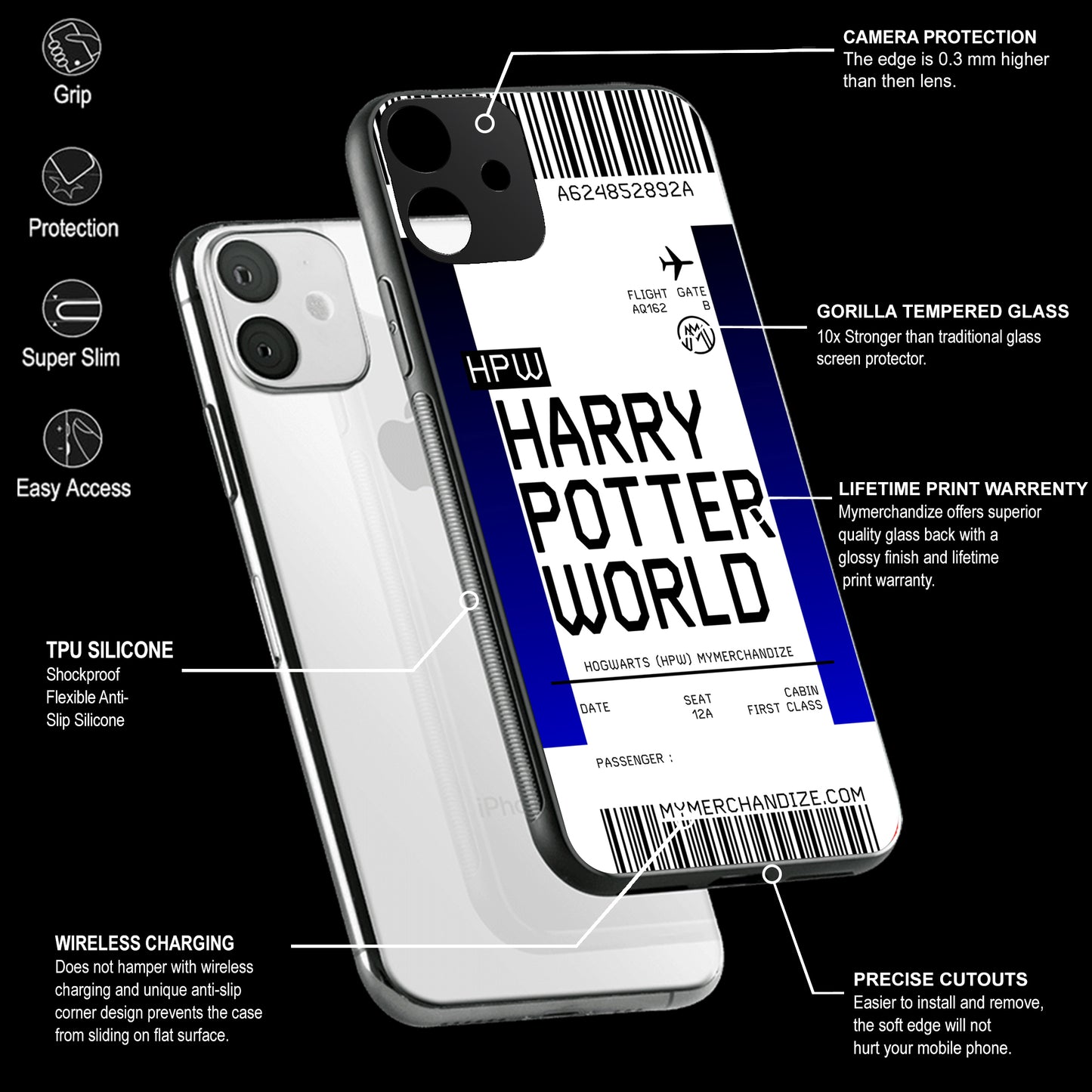 Harry Potter Hogwarts Boarding Pass Ticket Phone Cover | Glass Case