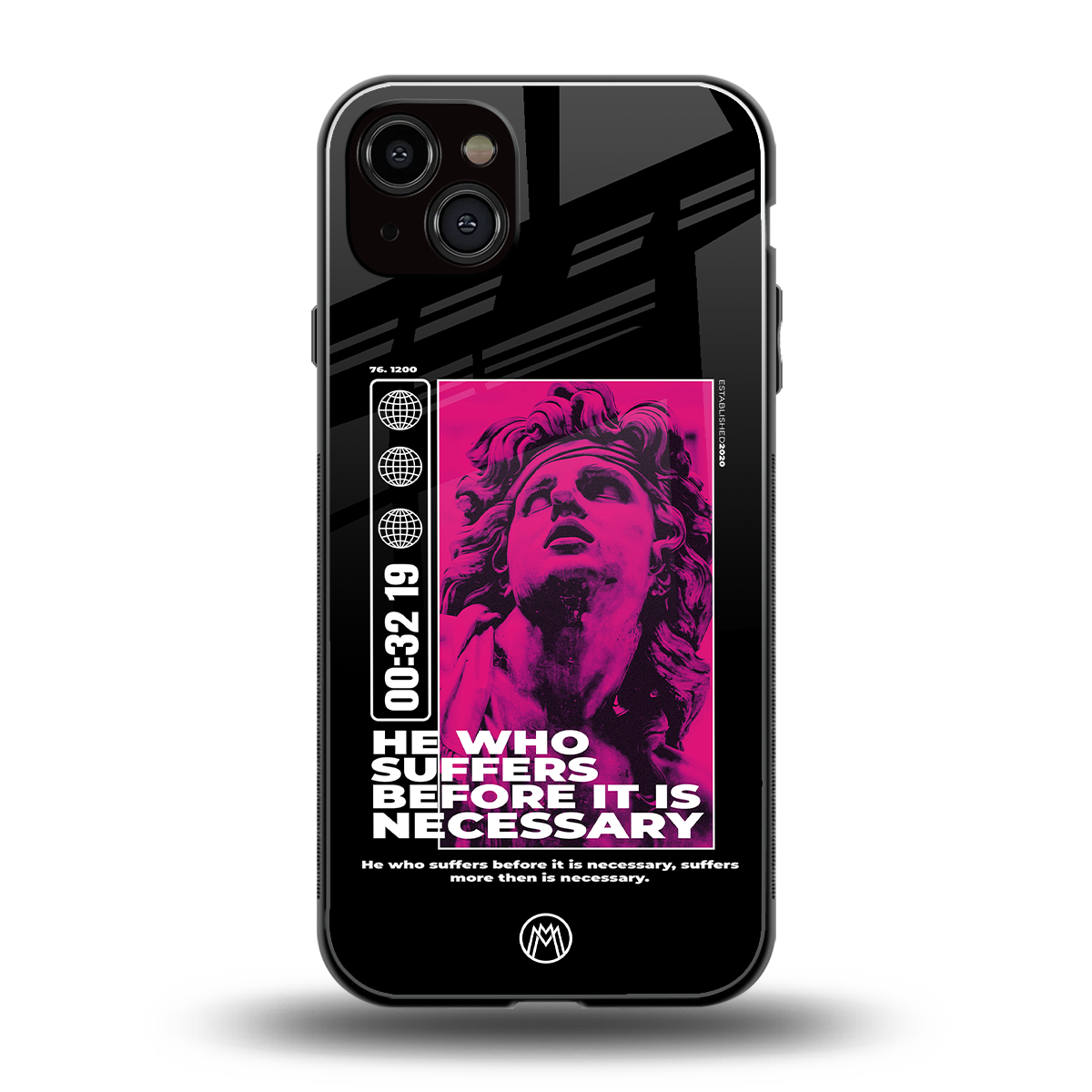 he who suffers back phone cover | glass case for iphone 15 plus