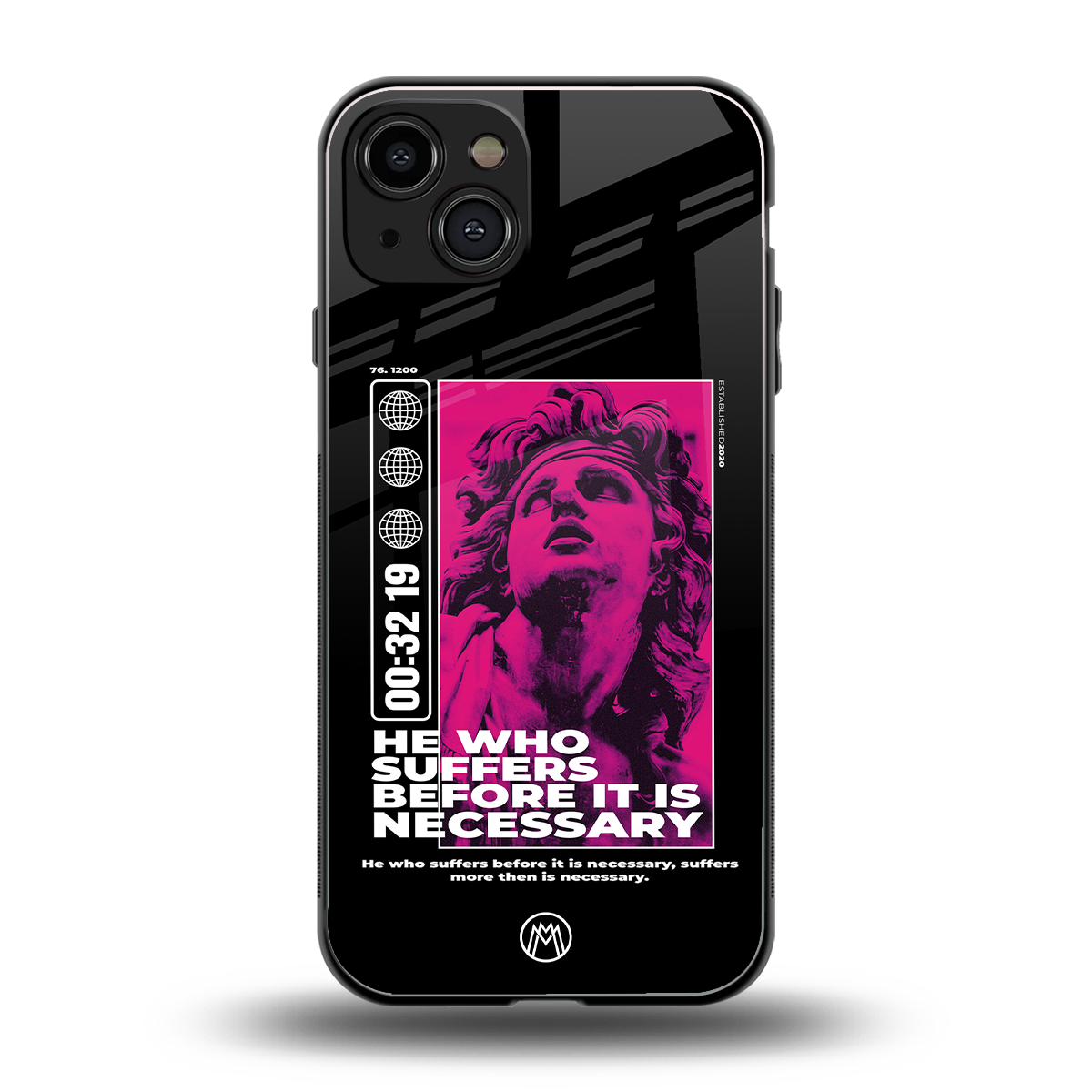 he who suffers back phone cover | glass case for iphone 15