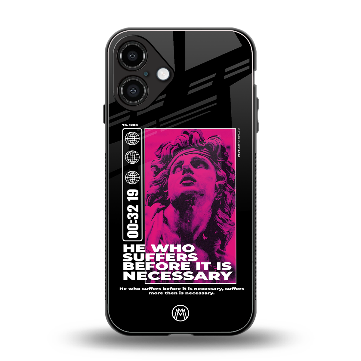 he who suffers back phone cover | glass case for iphone 16 plus