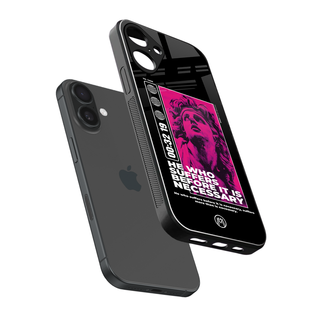 he who suffers back phone cover | glass case for iphone 16 plus