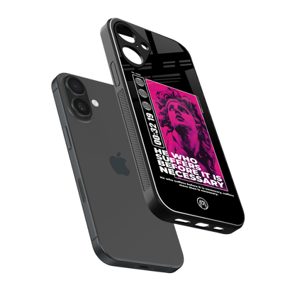 he who suffers back phone cover | glass case for iphone 16 plus