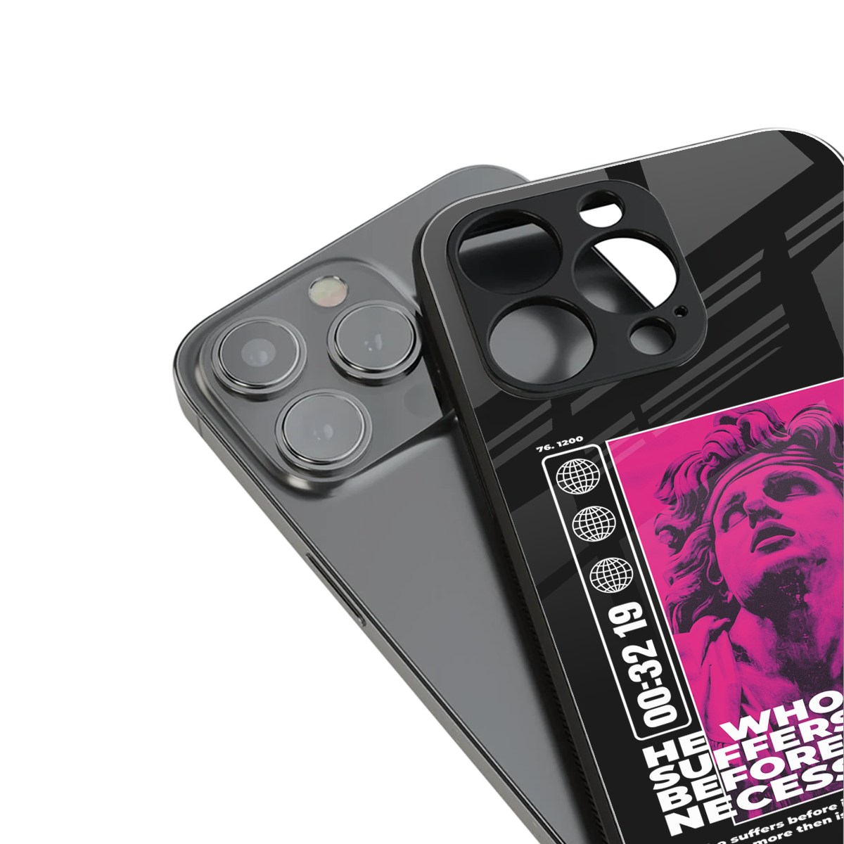 he who suffers back phone cover | glass case for iphone 16 plus