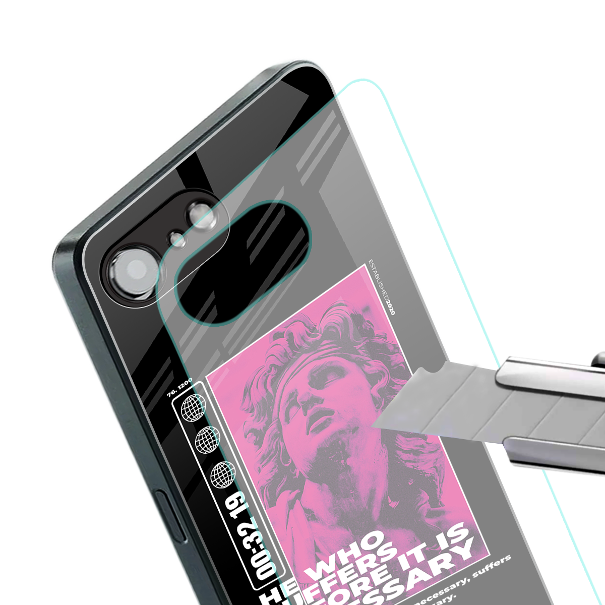 he who suffers back phone cover | glass case for iphone 16e
