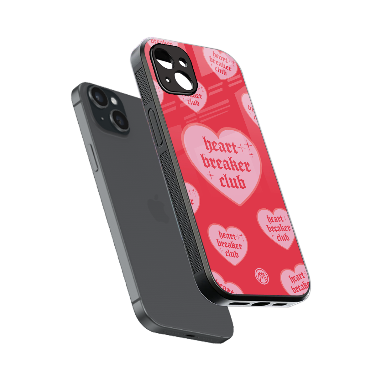 heart breaker club back phone cover | glass case for iphone 15 plus