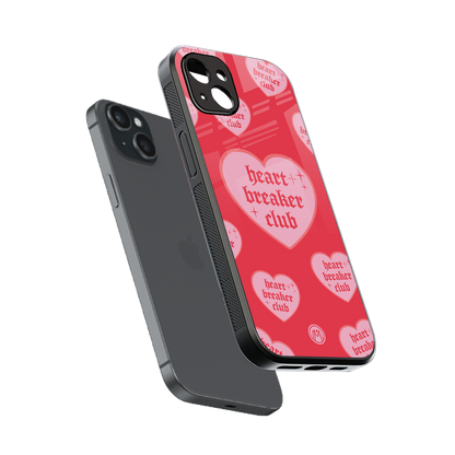 heart breaker club back phone cover | glass case for iphone 15 plus