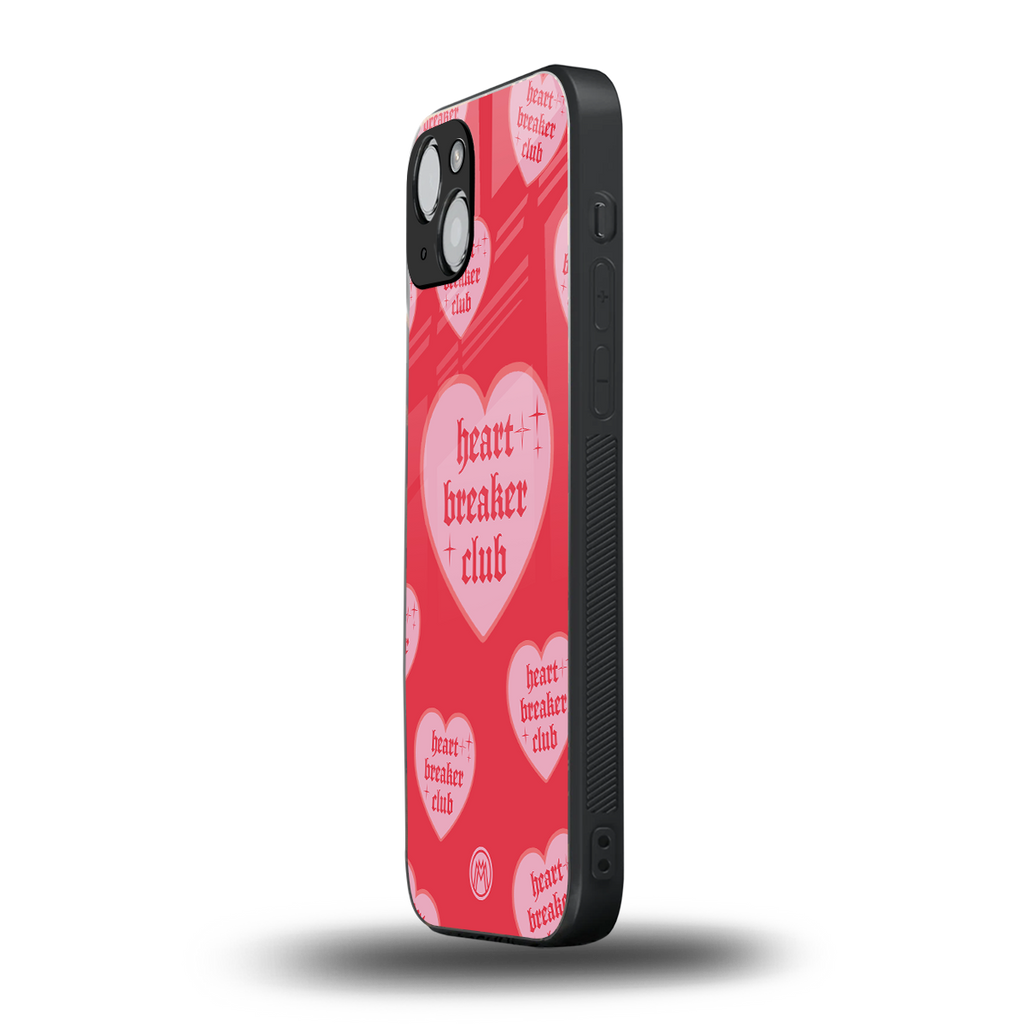 heart breaker club back phone cover | glass case for iphone 15 plus