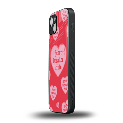heart breaker club back phone cover | glass case for iphone 15 plus