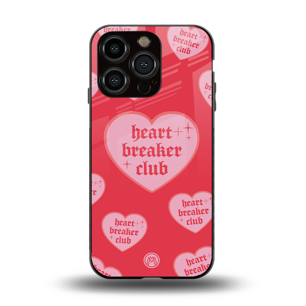 heart breaker club back phone cover | glass case for iphone 14 pro