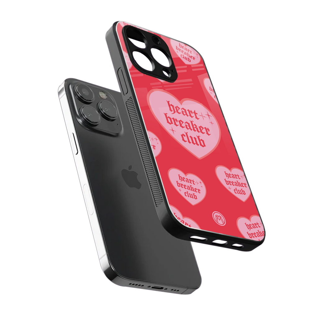 heart breaker club back phone cover | glass case for iphone 15 pro