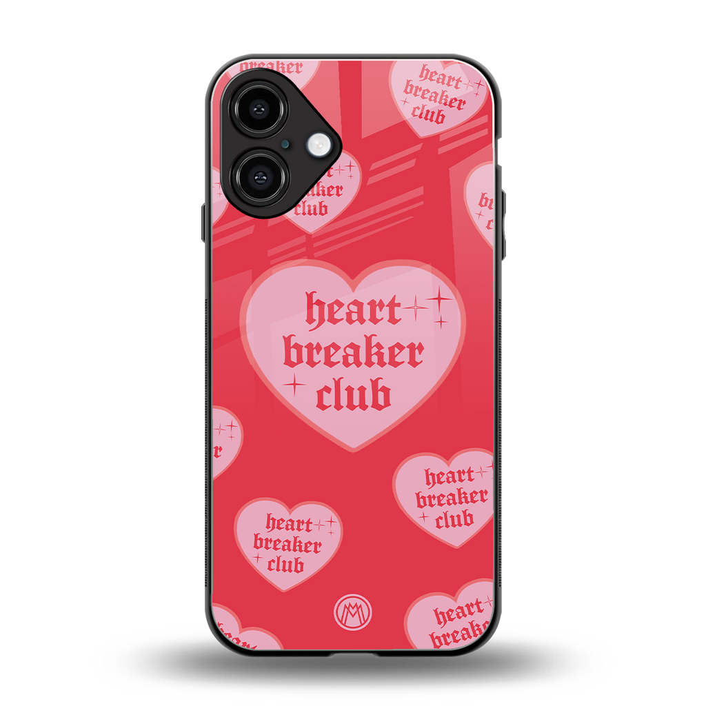 heart breaker club back phone cover | glass case for iphone 16 plus