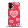 heart breaker club back phone cover | glass case for iphone 16 plus