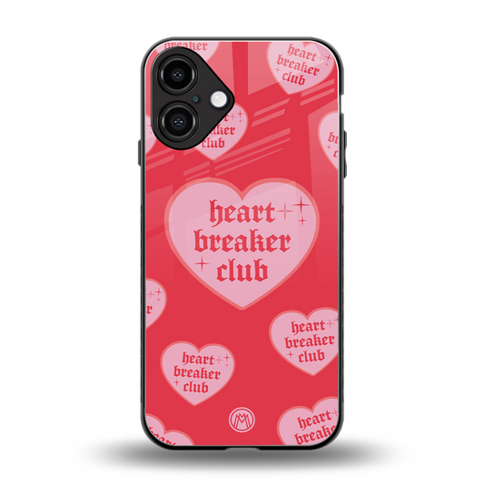 heart breaker club back phone cover | glass case for iphone 16 plus