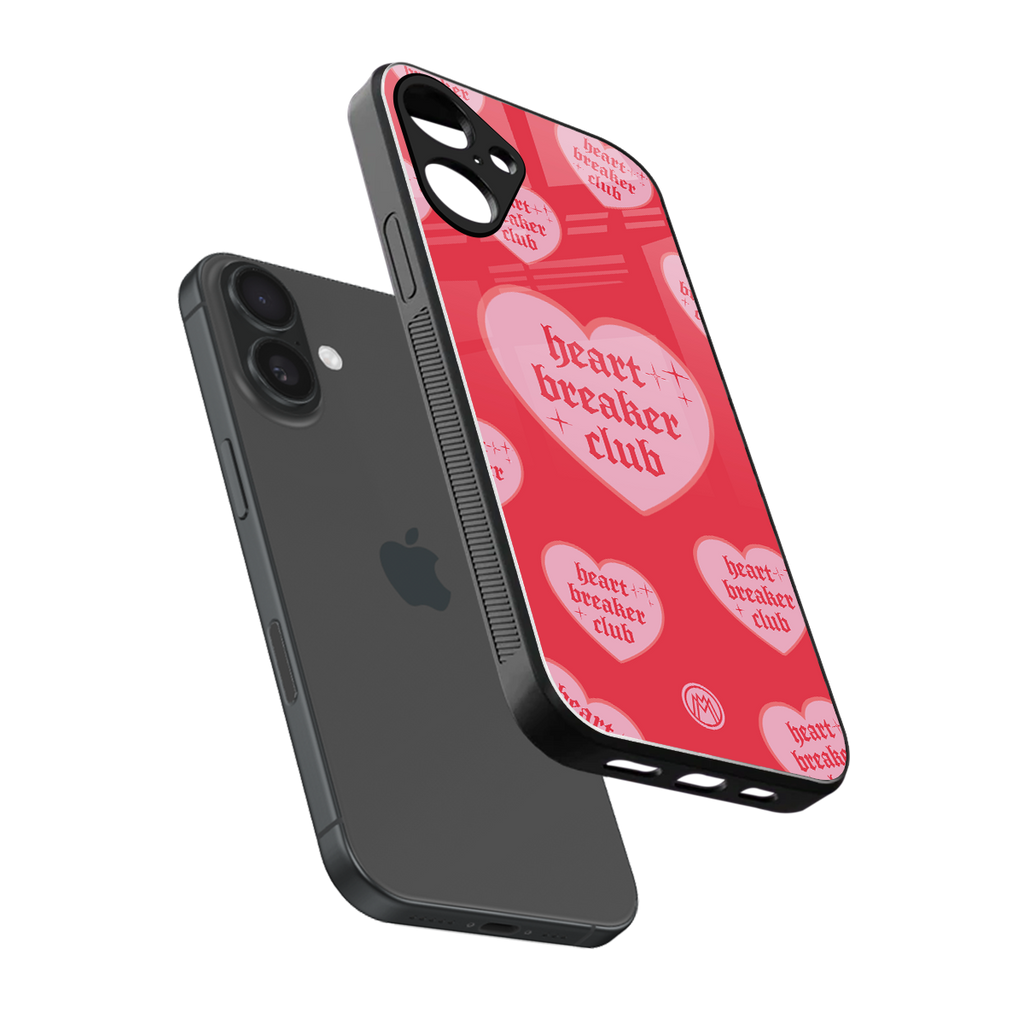 heart breaker club back phone cover | glass case for iphone 16 plus