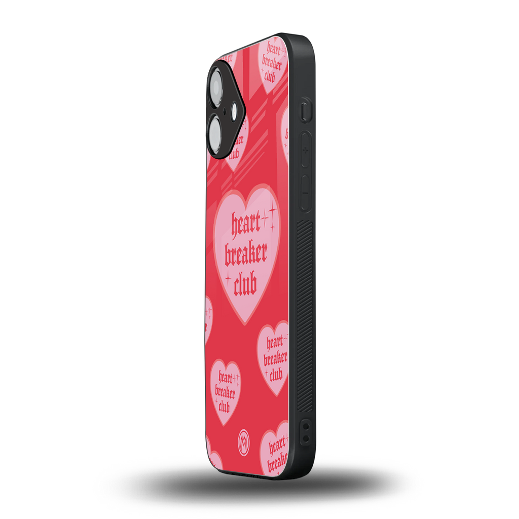 heart breaker club back phone cover | glass case for iphone 16 plus