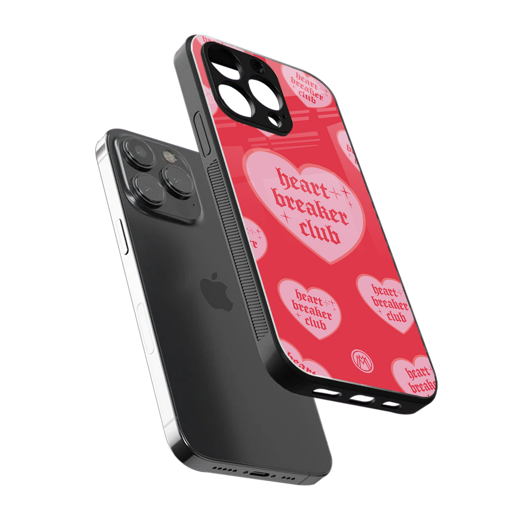 heart breaker club back phone cover | glass case for iphone 16 pro max
