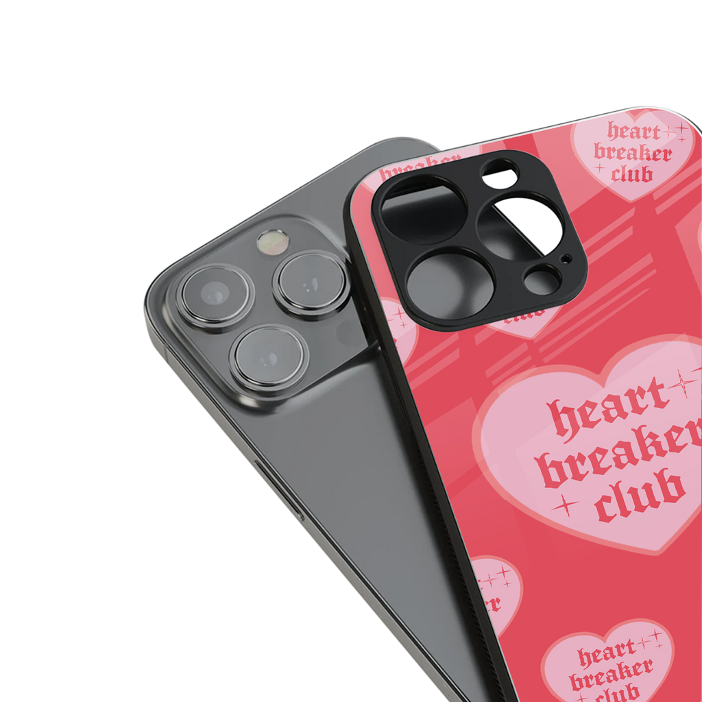 heart breaker club back phone cover | glass case for iphone 15 plus
