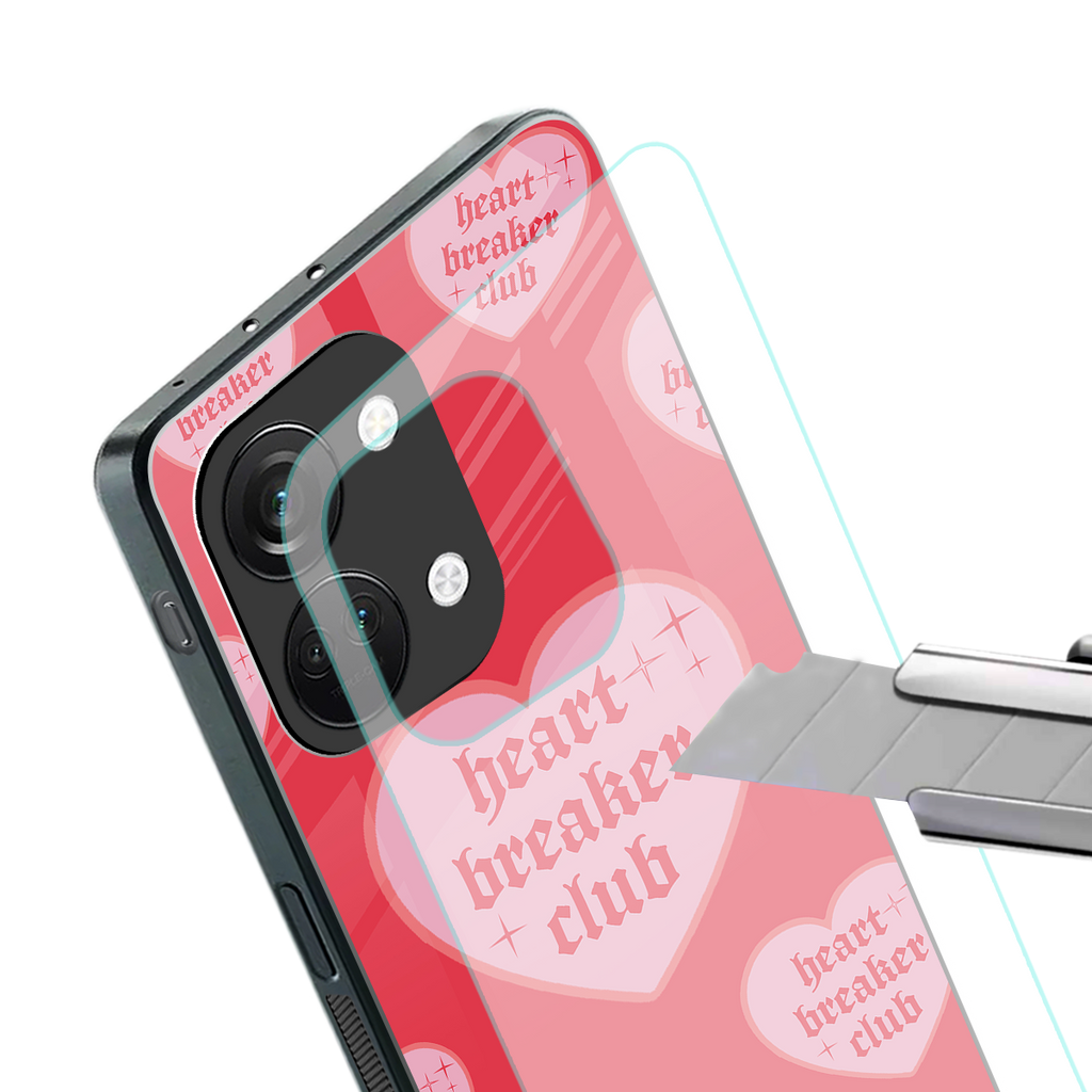 heart breaker club back phone cover | glass case for oneplus nord 3