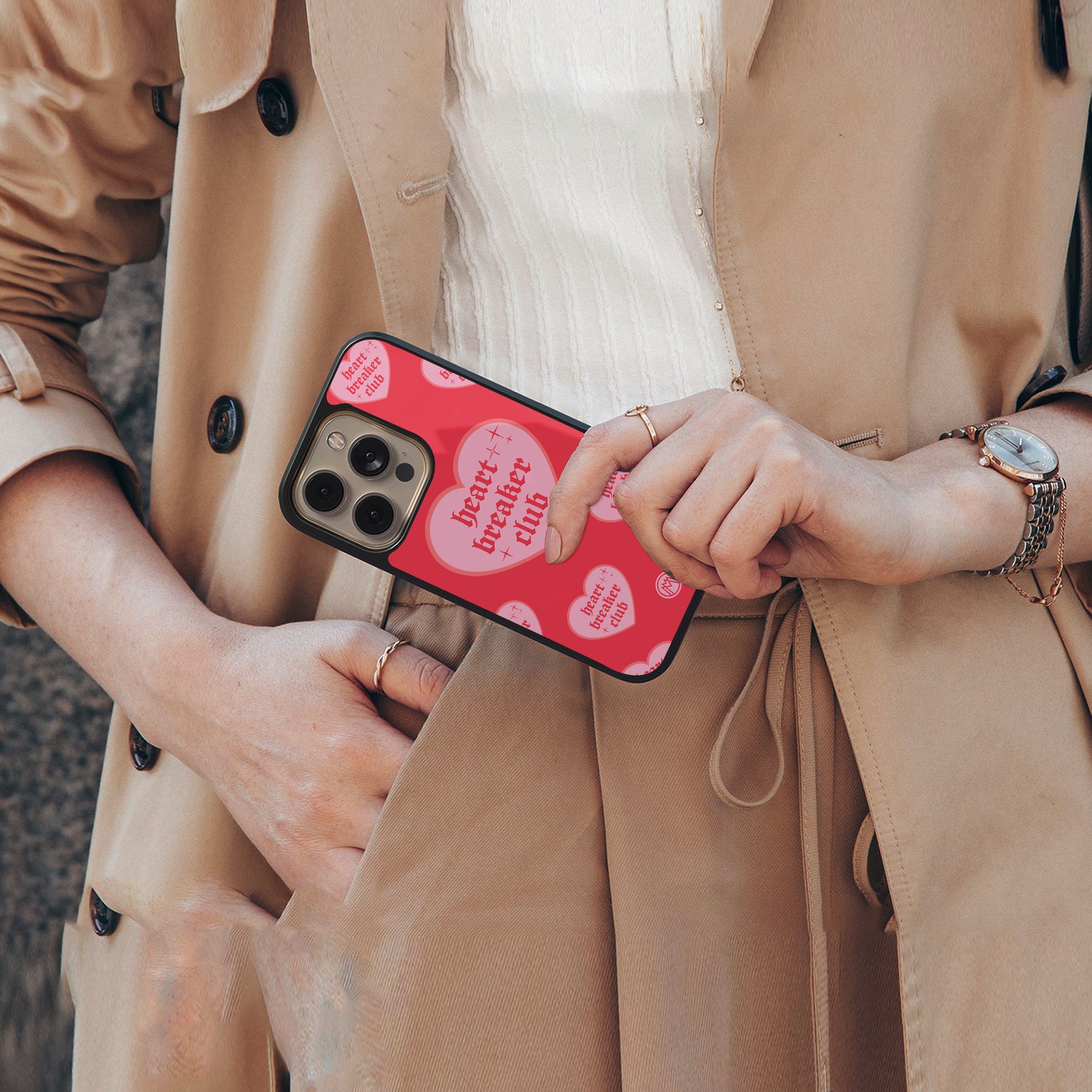 heart breaker club back phone cover | glass case for iphone 15 plus