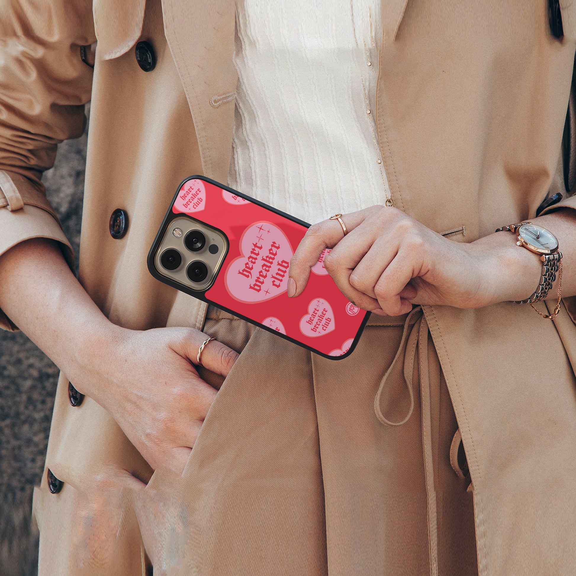 heart breaker club back phone cover | glass case for iphone 16 pro