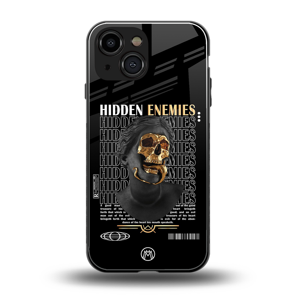 hidden enemies back phone cover | glass case for iphone 13 mini