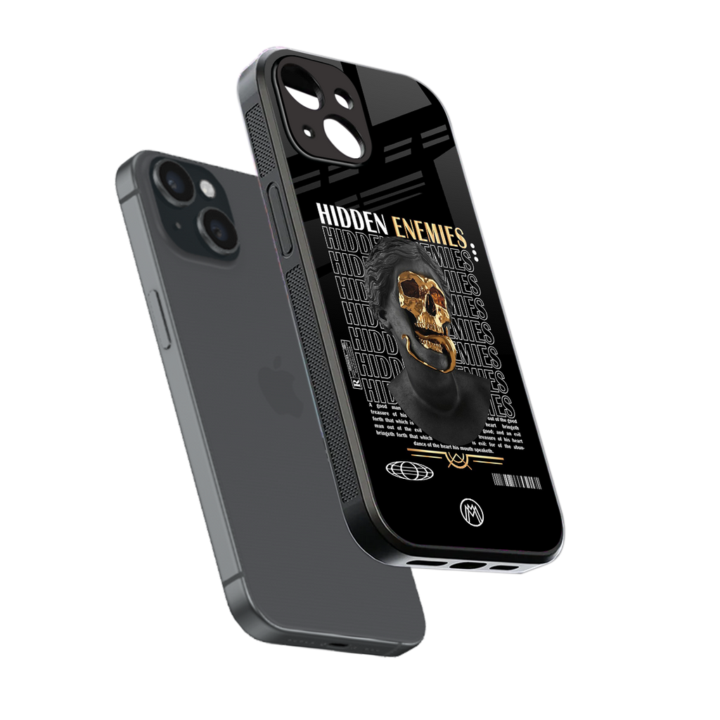 hidden enemies back phone cover | glass case for iphone 13 mini