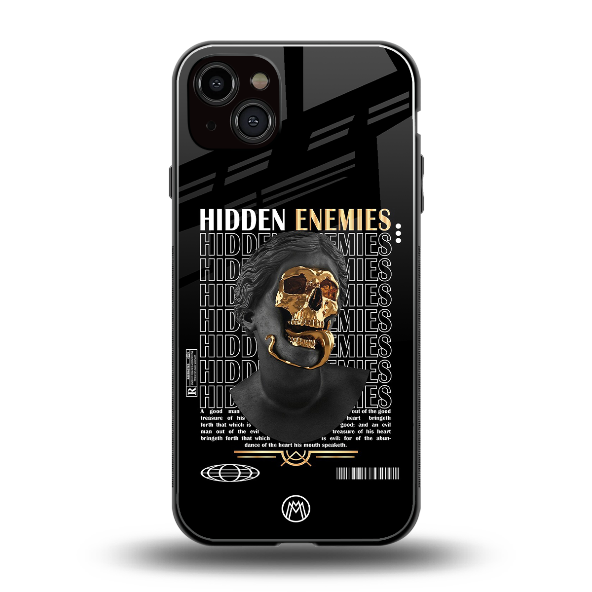 hidden enemies back phone cover | glass case for iphone 15 plus