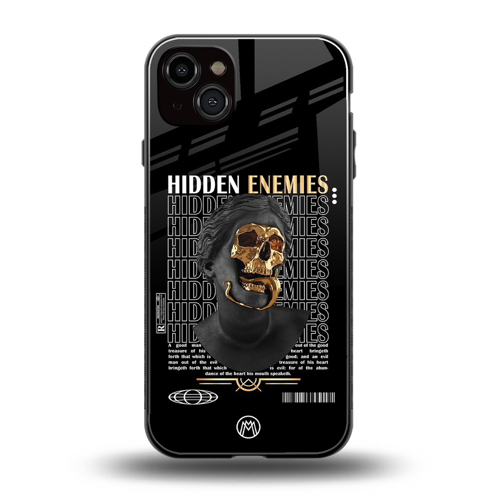 hidden enemies back phone cover | glass case for iphone 14 plus