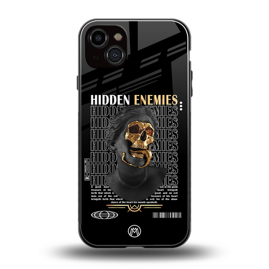 hidden enemies back phone cover | glass case for iphone 14 plus