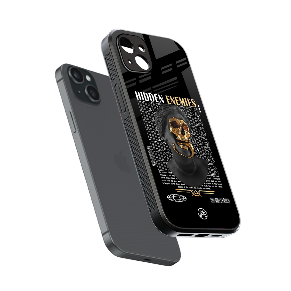 hidden enemies back phone cover | glass case for iphone 14 plus