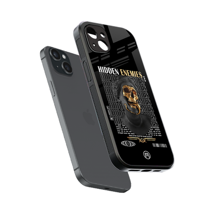 hidden enemies back phone cover | glass case for iphone 14 plus