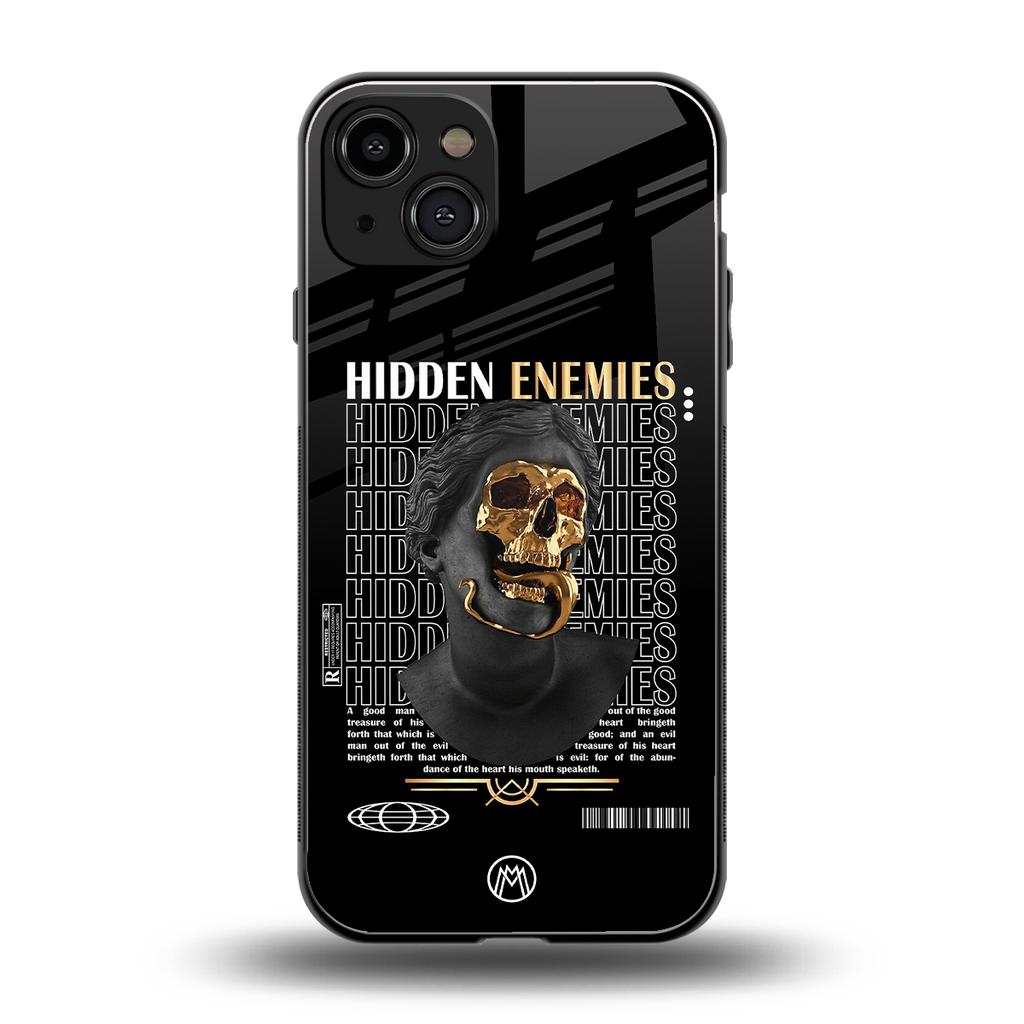 hidden enemies back phone cover | glass case for iphone 15