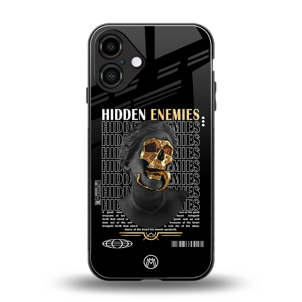 hidden enemies back phone cover | glass case for iphone 16 plus