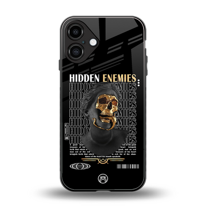 hidden enemies back phone cover | glass case for iphone 16 plus