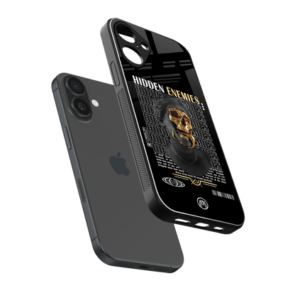 hidden enemies back phone cover | glass case for iphone 16 plus