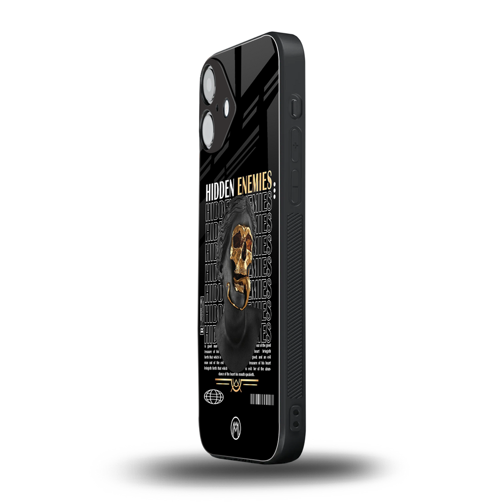 hidden enemies back phone cover | glass case for iphone 16 plus