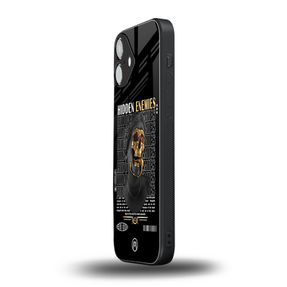 hidden enemies back phone cover | glass case for iphone 16 plus