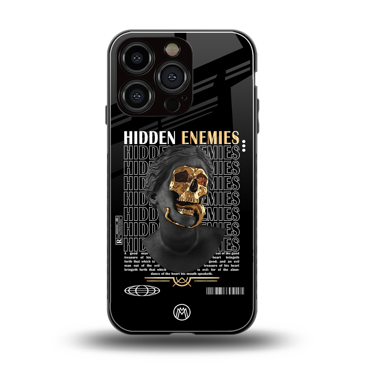 hidden enemies back phone cover | glass case for iphone 16 pro